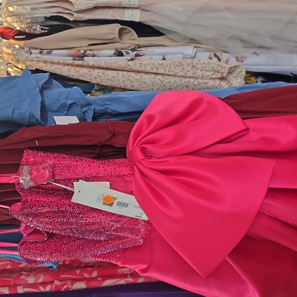 Hot Pink Strapless Prom Dress - Picture 3 of 7